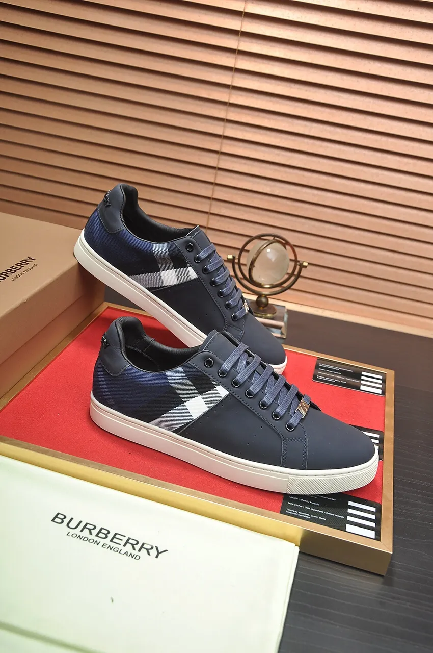 Men's shoes💰480💶[Burberry] (cowhide lining) classic low-top sneakers｜Imported cowhide with classic plaid fabric｜Cow leather lining｜Original outsole｜Fine workmanship and comfortable to wear Size: 38-44 (customized at 45)